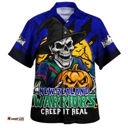 Amazing Aussie New Zealand Warriors Dark Moon Rugby Halloween Battle Edition Hawaiian Shirt