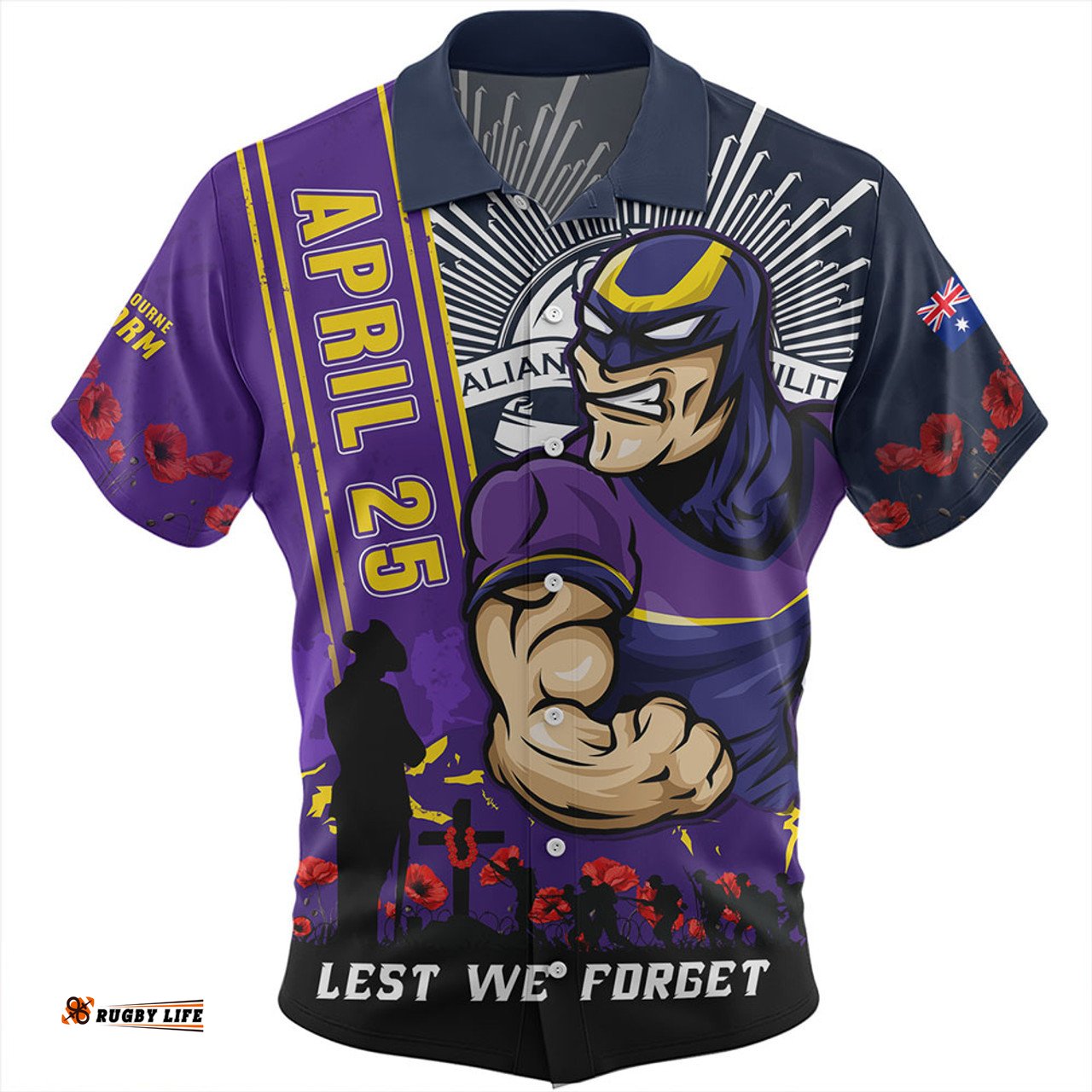 Amazing Aussie Melbourne Storm Anzac Day Lest We Forget Strong Fighting Spirit Hawaiian Shirt