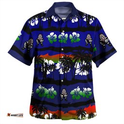 Amazing Aussie New Zealand Warriors Sport Tropical Hibiscus and Coconut Trees Hawaiian Shirt