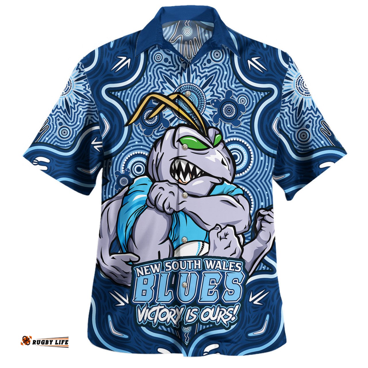 Amazing Aussie New South Wales Blues Aboriginal Pattern Inspired Victory Is Ours Hawaiian Shirt