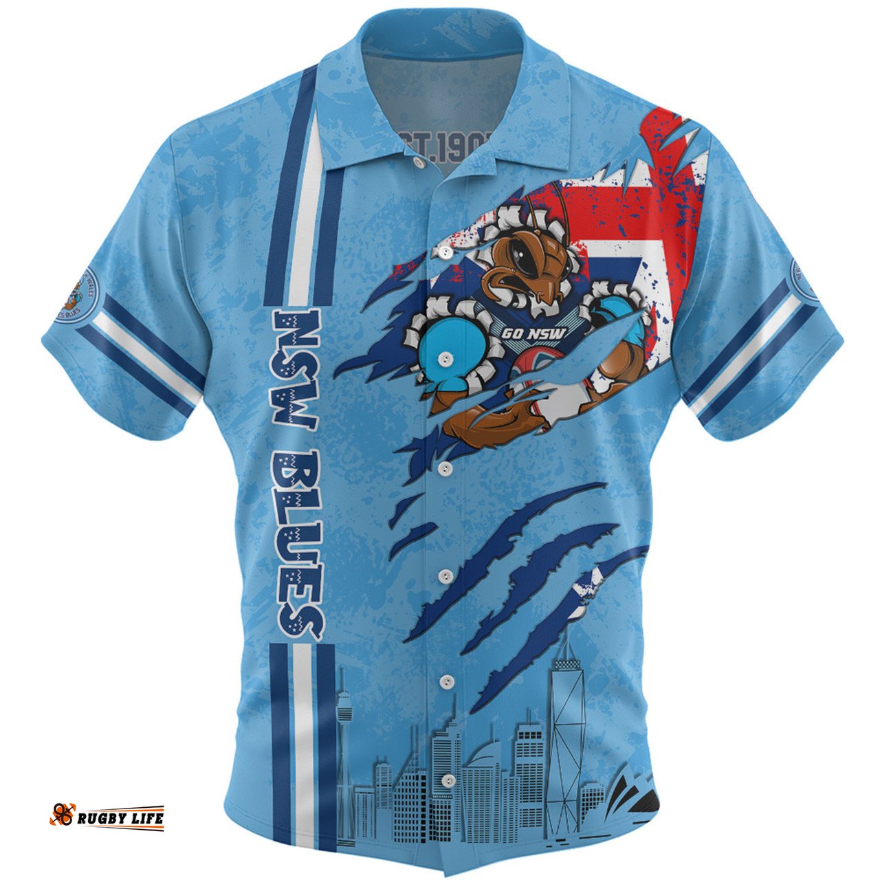 Amazing Aussie New South Wales Blues Happy Australia Day Flag Scratch Style Hawaiian Shirt