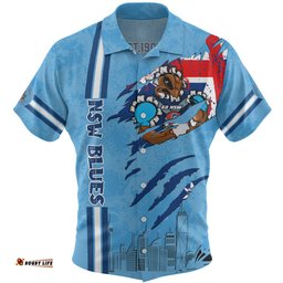 Amazing Aussie New South Wales Blues Happy Australia Day Flag Scratch Style Hawaiian Shirt