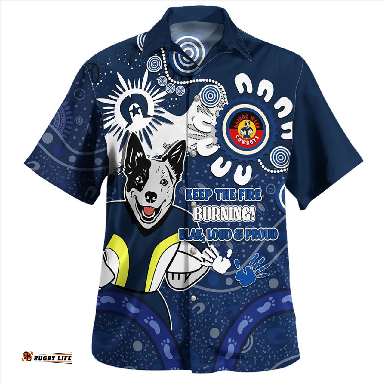 Amazing Aussie North Queensland Cowboys Aboriginal Indigenous Naidoc Week Dreamtime Dot Painting With Flag Hawaiian Shirt