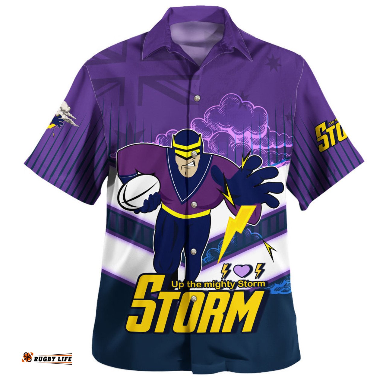 Amazing Aussie Melbourne Storm Melbourne Storm Mascot With Australia Flag Hawaiian Shirt