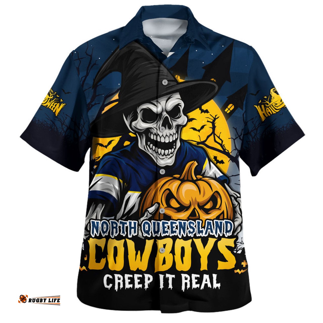 Amazing Aussie North Queensland Cowboys Dark Moon Rugby Halloween Battle Edition Hawaiian Shirt