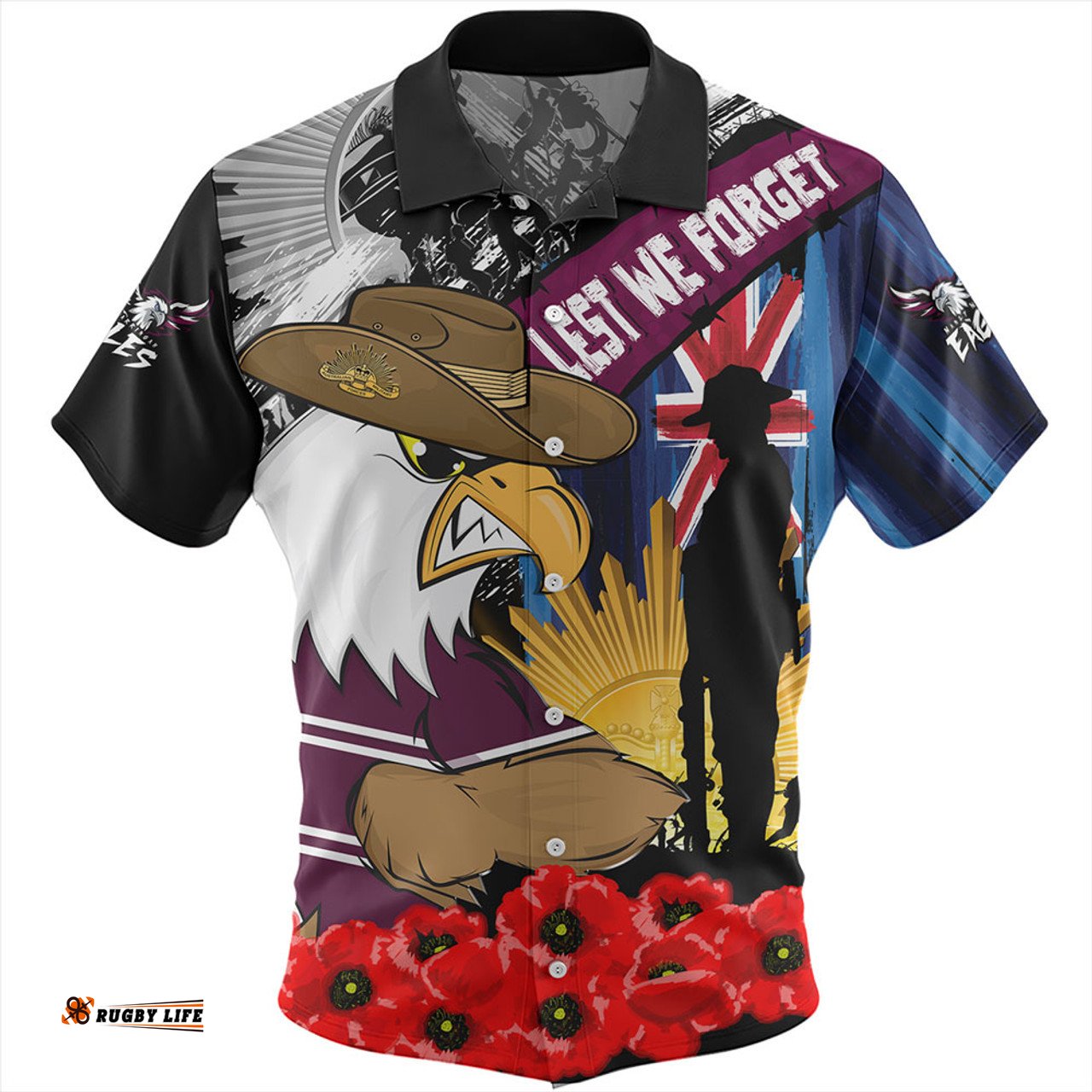 Amazing Aussie Manly Warringah Sea Eagles United In Spirit Anzac Day Tribute Hawaiian Shirt
