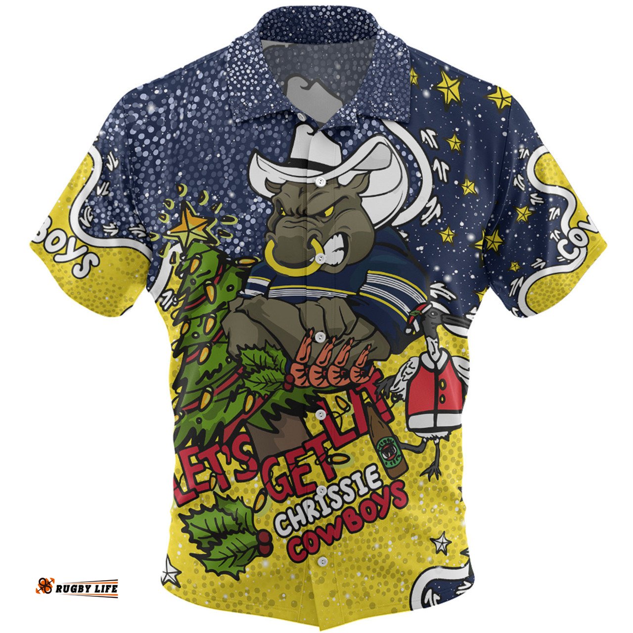 Amazing Aussie North Queensland Cowboys Christmas Custom Let's Get Lit Chrisse Pressie Hawaiian Shirt