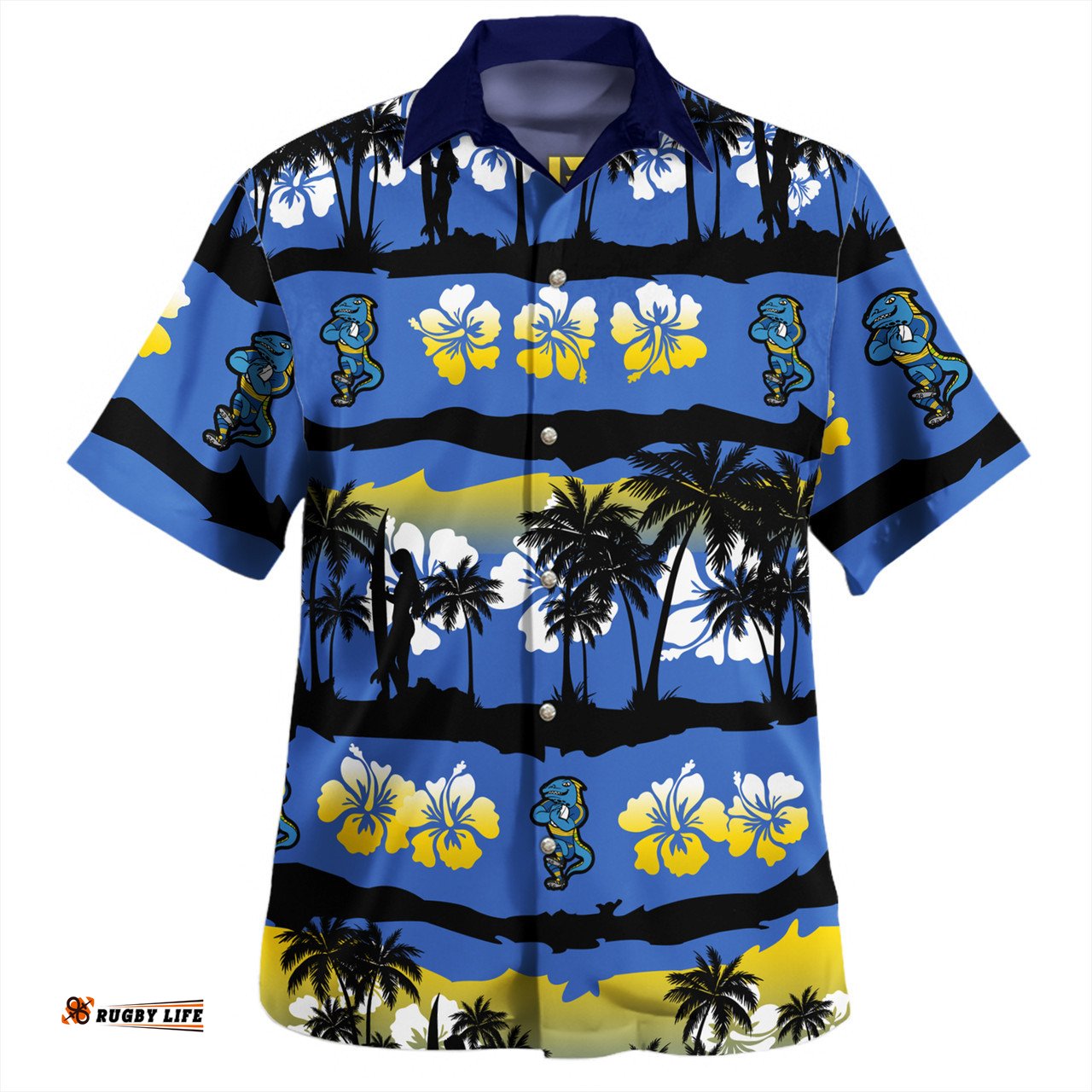 Amazing Aussie Parramatta Eels Sport Tropical Hibiscus and Coconut Trees Hawaiian Shirt