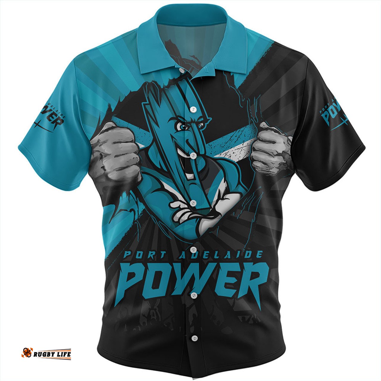Amazing Aussie Port Adelaide Breaking Through Fan Design Hawaiian Shirt