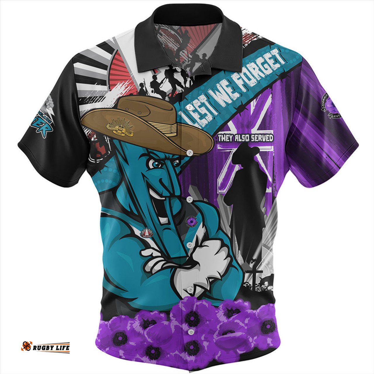 Amazing Aussie Port Adelaide ANZAC Day Honor Purple Valor And Spirit Hawaiian Shirt