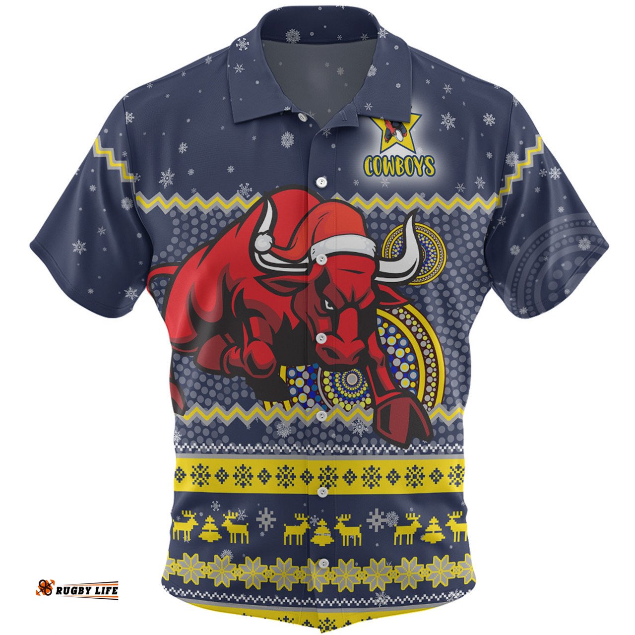 Amazing Aussie North Queensland Cowboys Christmas Custom Ugly Xmas And Aboriginal Patterns For Die Hard Fan Hawaiian Shirt