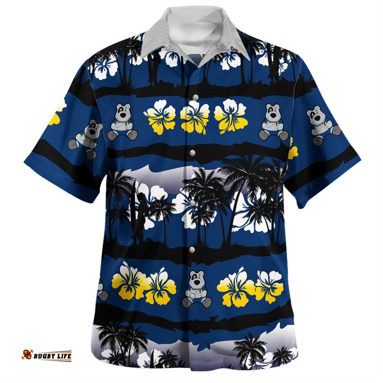 Amazing Aussie North Queensland Cowboys Tropical Hibiscus and Coconut Trees Hawaiian Shirt