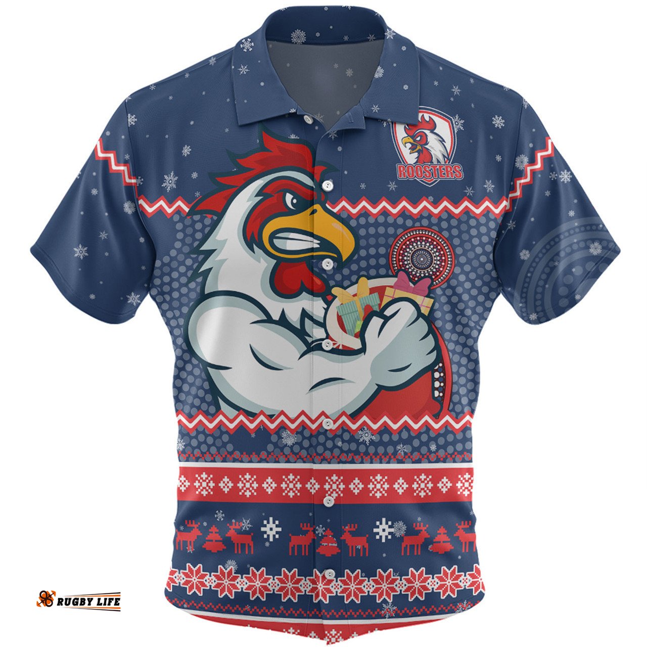 Amazing Aussie Sydney Roosters Christmas Custom Ugly Xmas And Aboriginal Patterns For Die Hard Fan Hawaiian Shirt