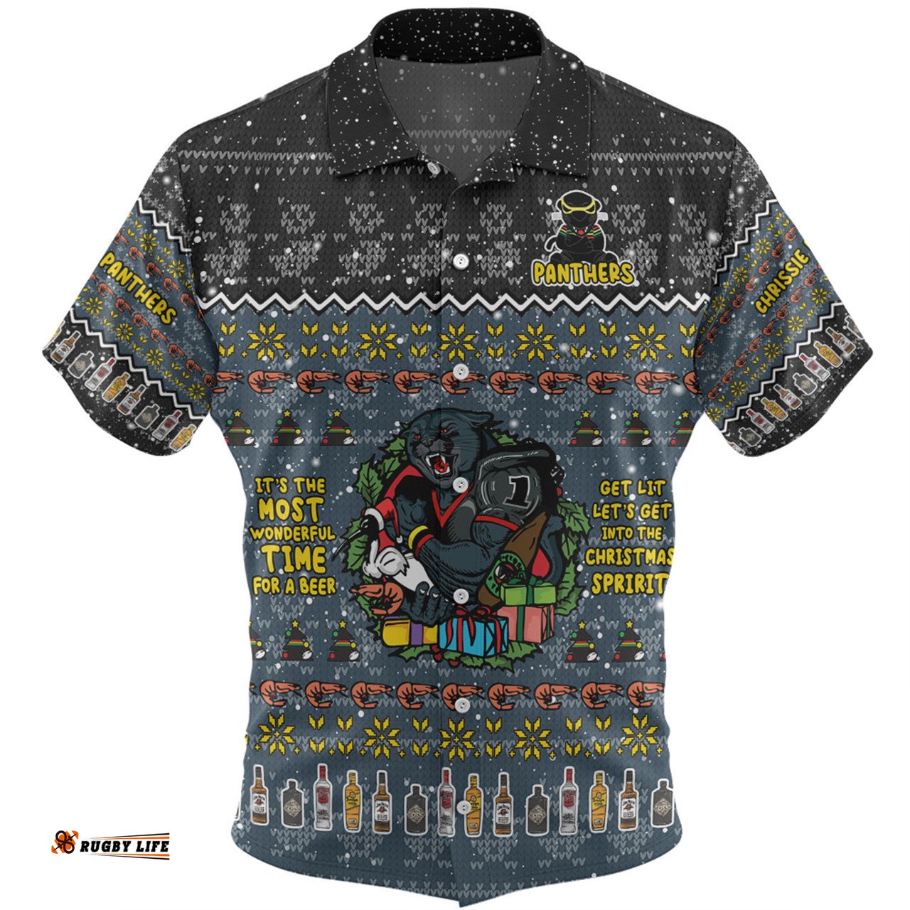 Amazing Aussie Penrith Panthers Christmas Custom Chrissie Spirit Black Hawaiian Shirt