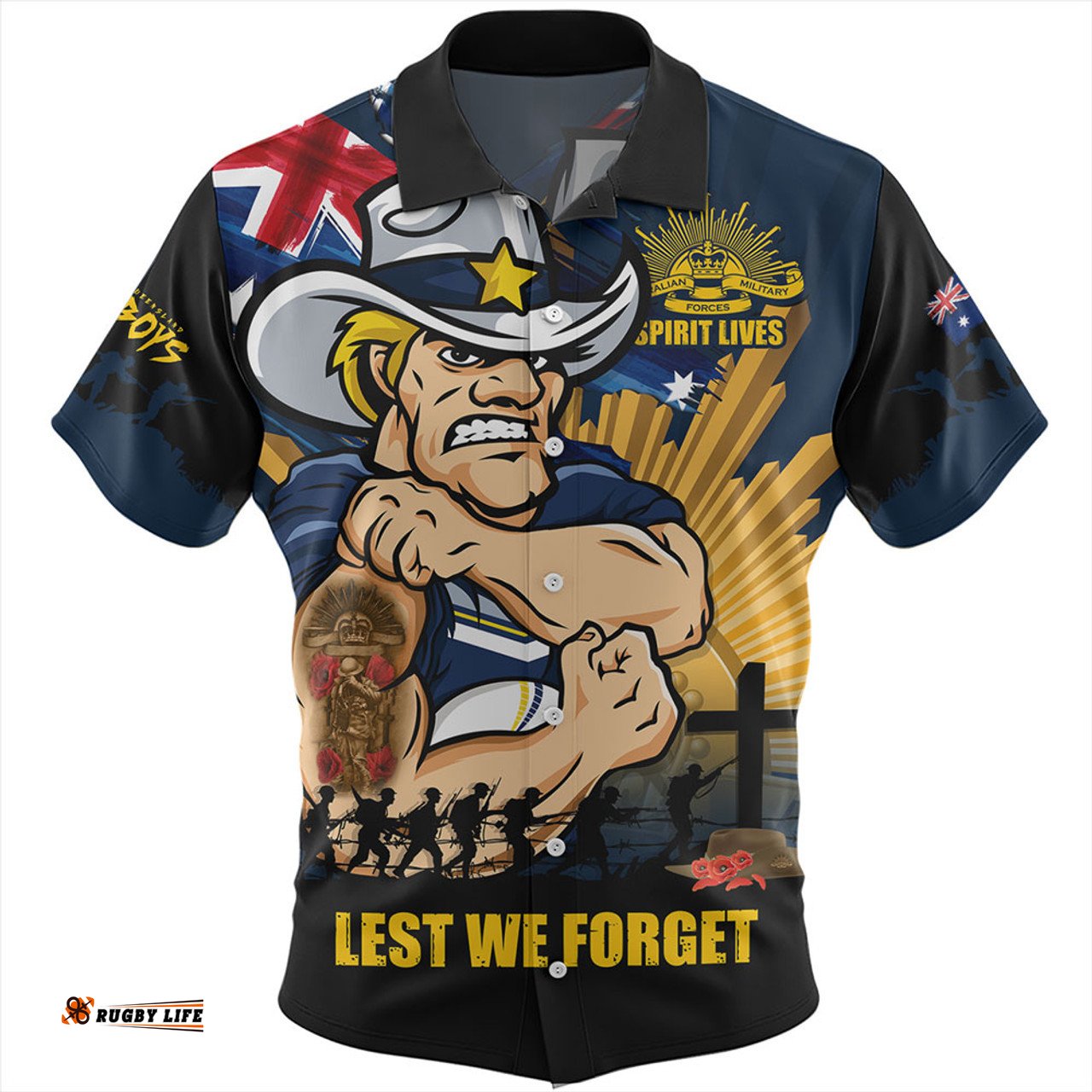Amazing Aussie North Queensland Cowboys Fearless ANZAC Defender Hawaiian Shirt