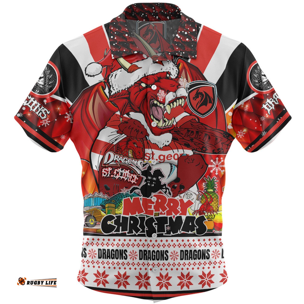 Amazing Aussie St. George Illawarra Dragons Christmas Custom Dragons Santa Aussie Big Things Hawaiian Shirt