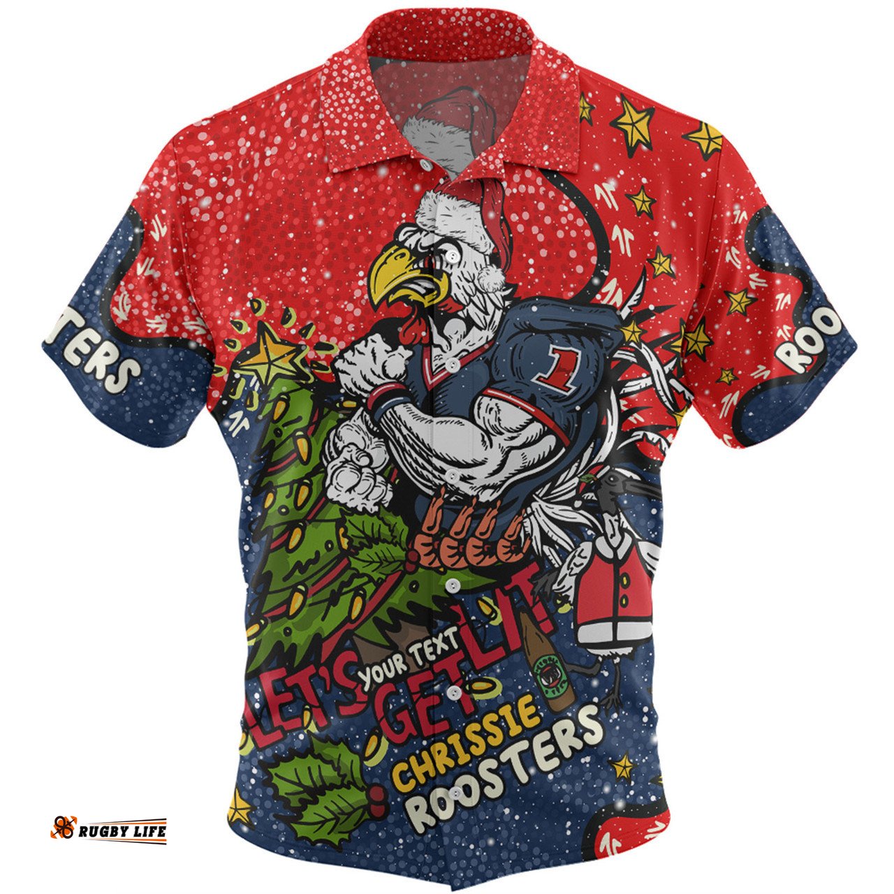 Amazing Aussie Sydney Roosters Christmas Custom Let's Get Lit Chrisse Pressie Hawaiian Shirt