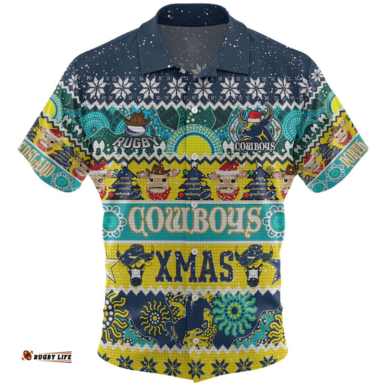 Amazing Aussie North Queensland Cowboys Christmas Aboriginal Custom Indigenous Knitted Ugly Xmas Style Hawaiian Shirt
