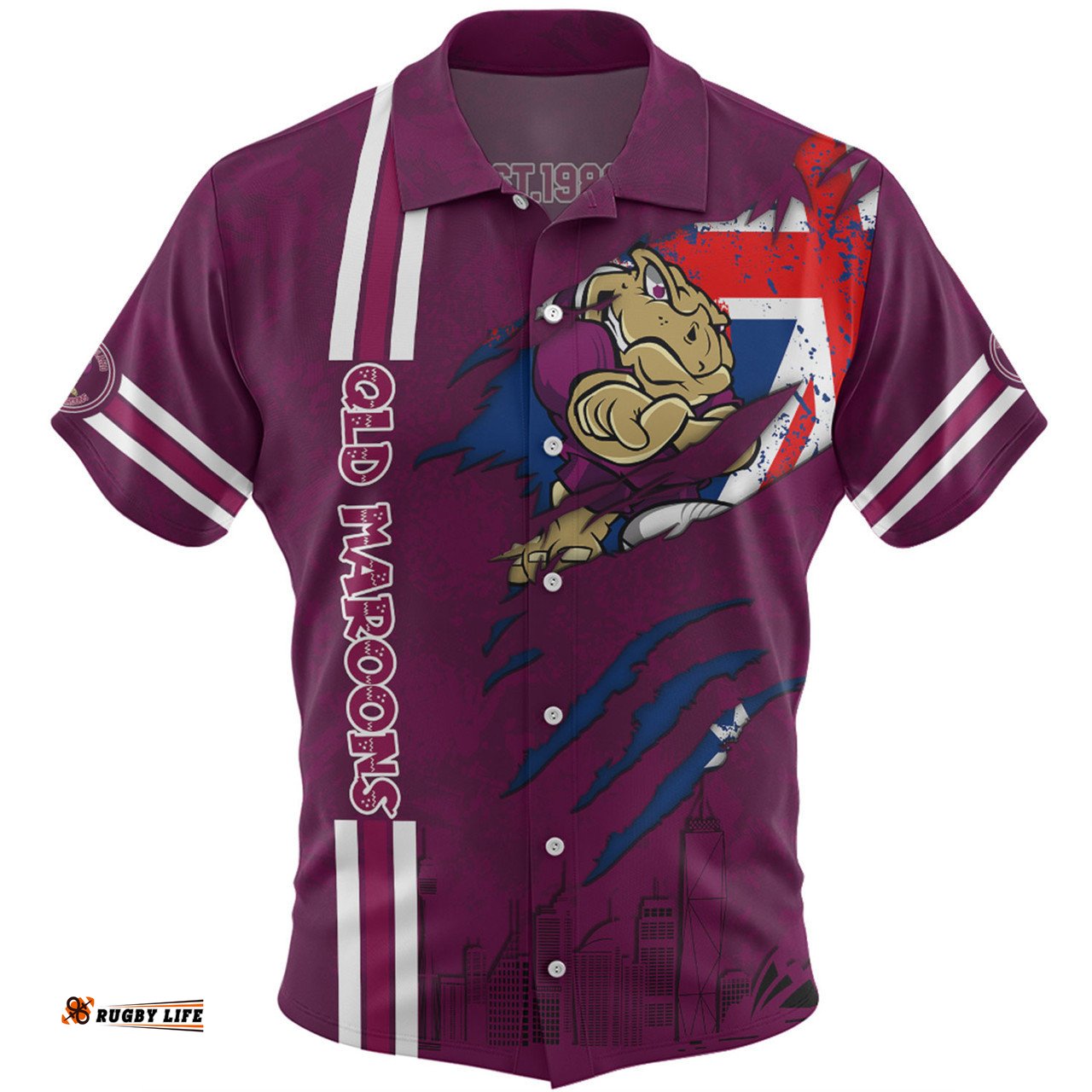 Amazing Aussie Queensland Maroons Happy Australia Day Flag Scratch Style Hawaiian Shirt