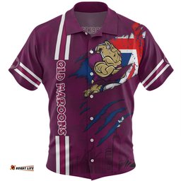 Amazing Aussie Queensland Maroons Happy Australia Day Flag Scratch Style Hawaiian Shirt