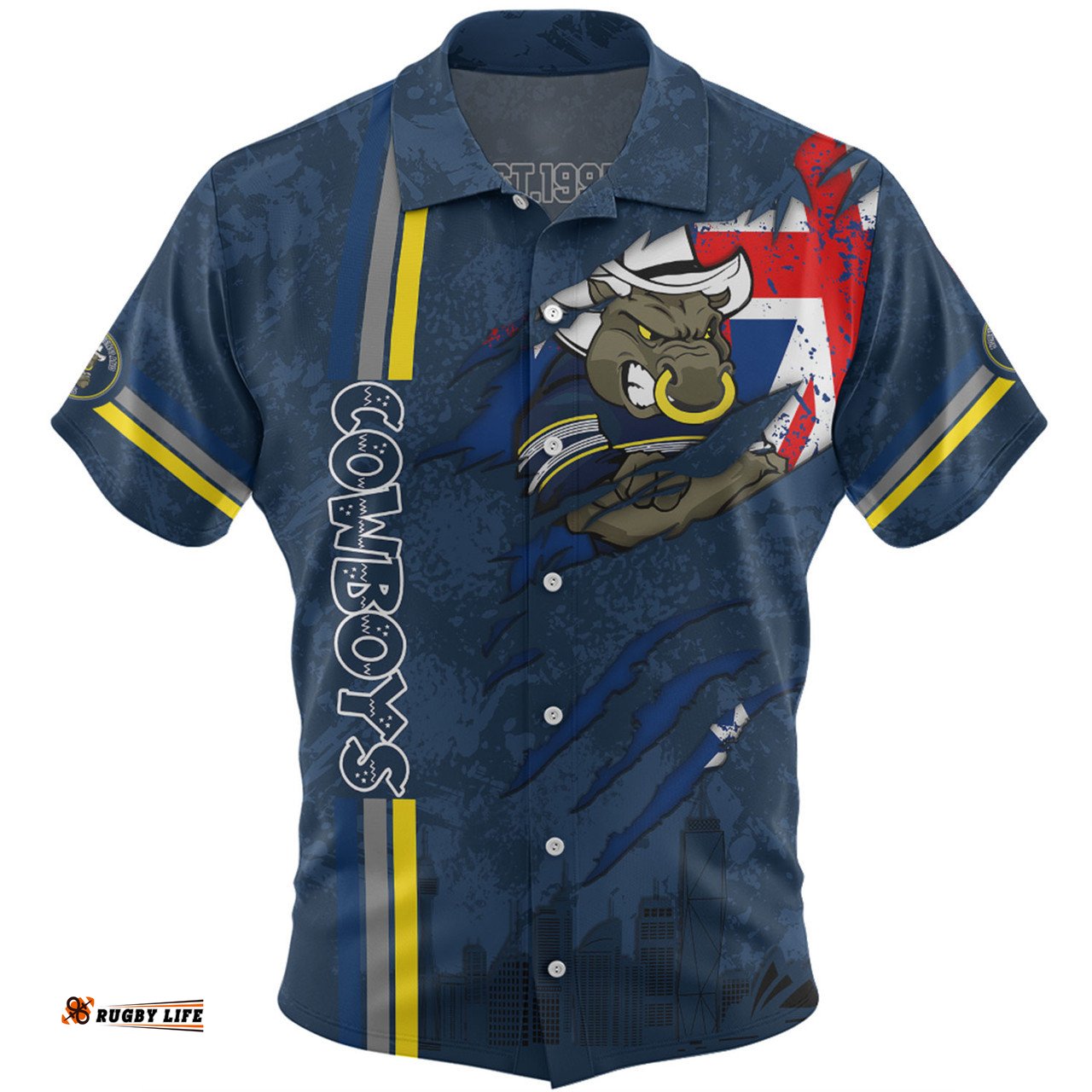 Amazing Aussie North Queensland Cowboys Happy Australia Day Flag Scratch Style Hawaiian Shirt