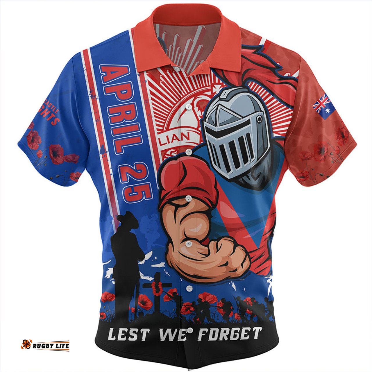 Amazing Aussie Newcastle Knights Anzac Day Lest We Forget Strong Fighting Spirit Hawaiian Shirt