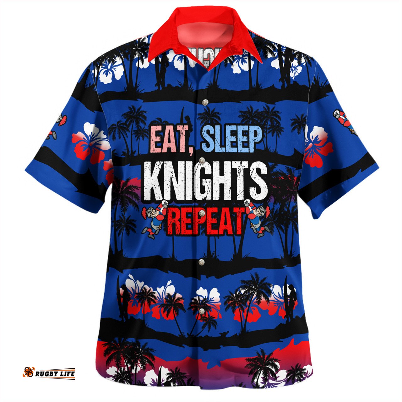 Amazing Aussie Newcastle Knights Sport Eat Sleep Repeat With Tropical Patterns Hawaiian Shirt