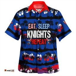 Amazing Aussie Newcastle Knights Sport Eat Sleep Repeat With Tropical Patterns Hawaiian Shirt