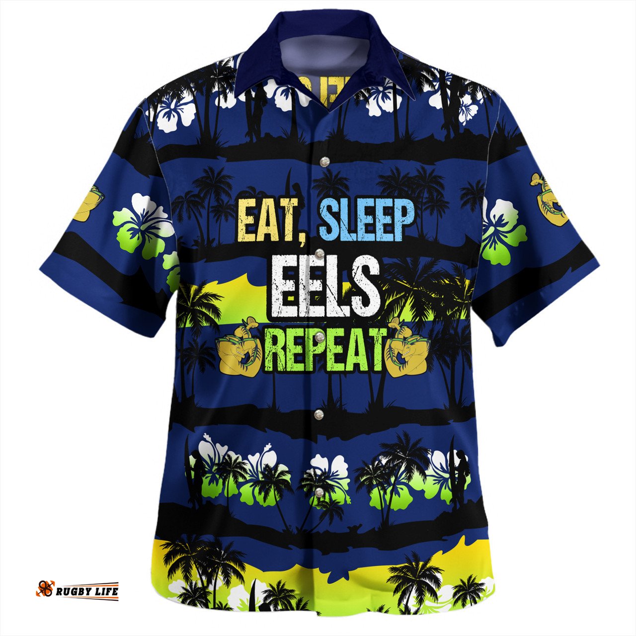 Amazing Aussie Parramatta Eels Sport Eat Sleep Repeat With Tropical Patterns Hawaiian Shirt