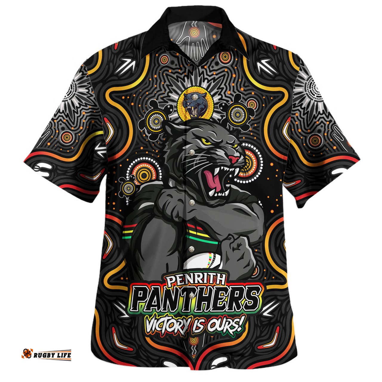 Amazing Aussie Penrith Panthers Aboriginal Pattern Inspired Victory Is Ours Hawaiian Shirt