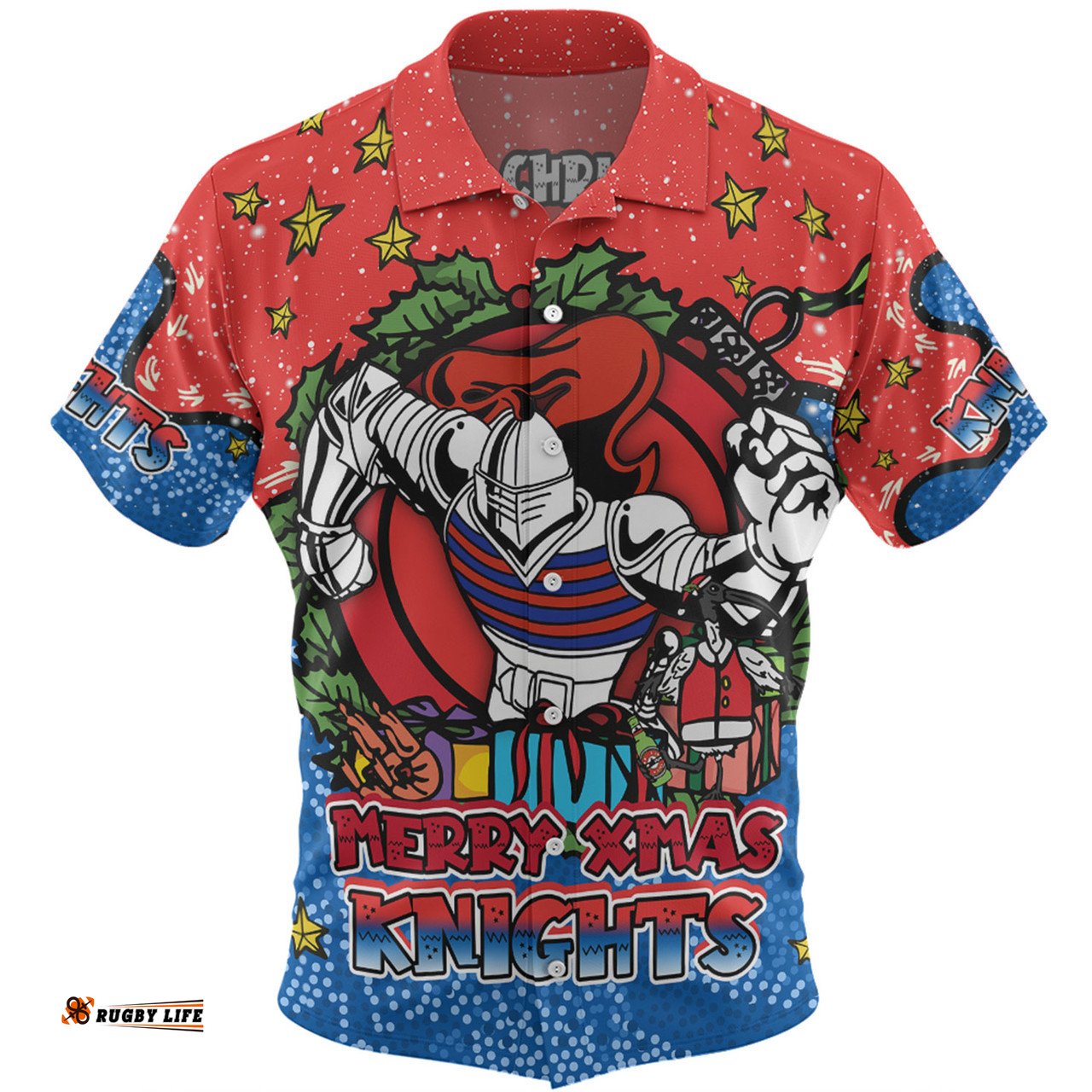 Amazing Aussie Newcastle Knights Christmas Custom Merry Christmas Our Beloved Team With Aboriginal Dot Art Pattern Hawaiian Shirt