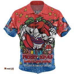Amazing Aussie Newcastle Knights Christmas Custom Merry Christmas Our Beloved Team With Aboriginal Dot Art Pattern Hawaiian Shirt