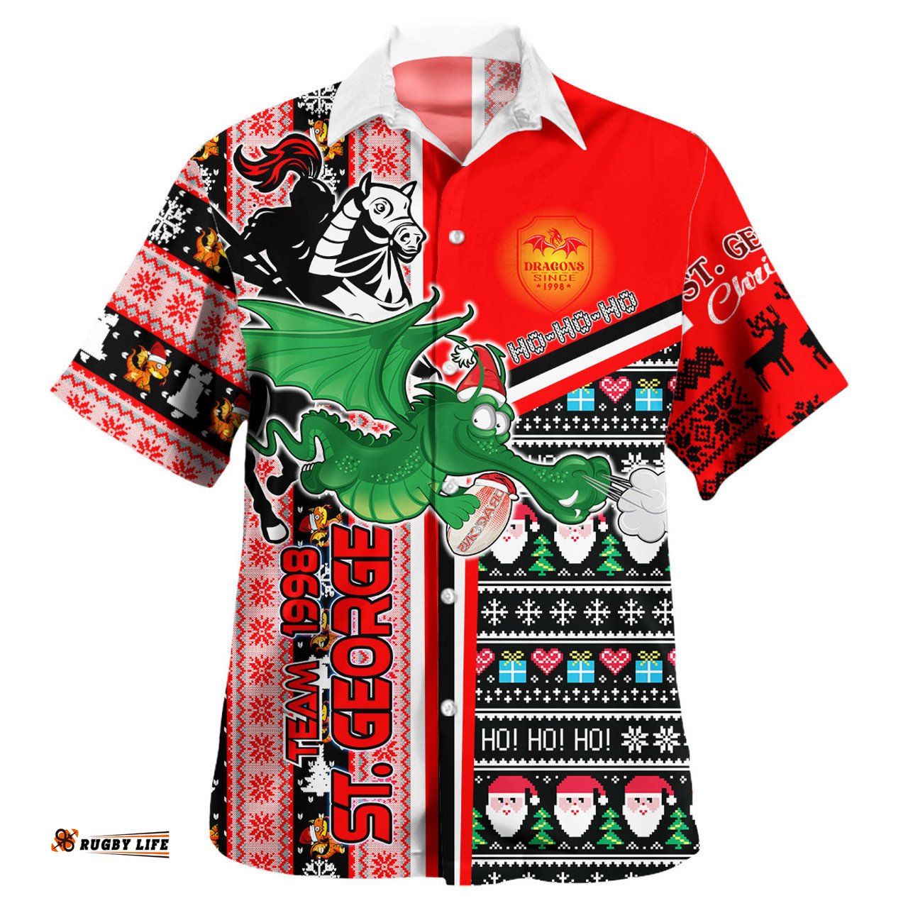 Amazing Aussie St. George Illawarra Dragons Dragons Xmas Green Wyvern With Snowflakes And Ball Hawaiian Shirt