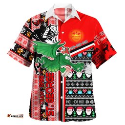 Amazing Aussie St. George Illawarra Dragons Dragons Xmas Green Wyvern With Snowflakes And Ball Hawaiian Shirt