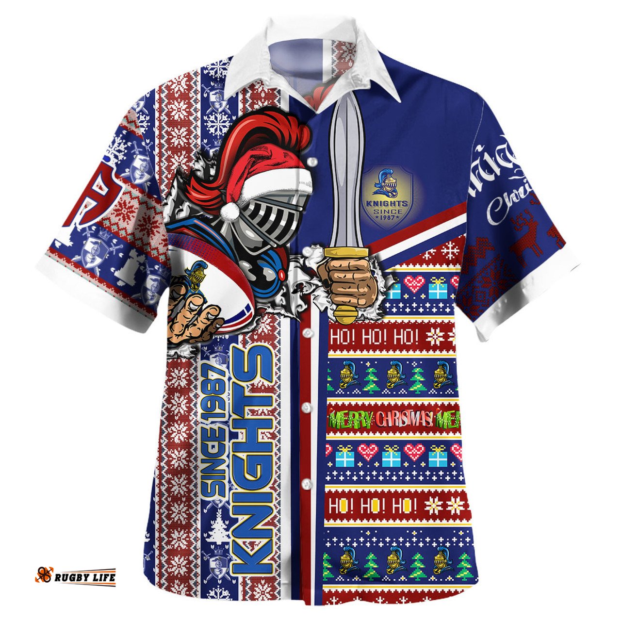 Amazing Aussie Newcastle Knights Merry Christmas Novocastrians With Snowflakes Ho Ho Ho Scratch Hawaiian Shirt