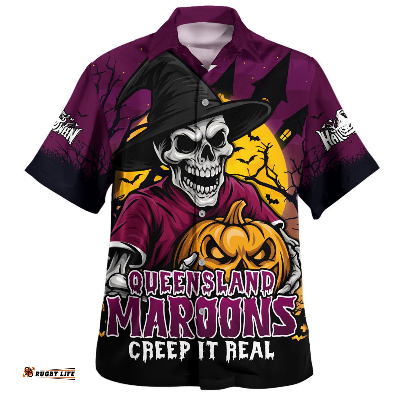 Amazing Aussie Queensland Maroons Dark Moon Rugby Halloween Battle Edition Hawaiian Shirt