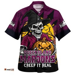 Amazing Aussie Queensland Maroons Dark Moon Rugby Halloween Battle Edition Hawaiian Shirt