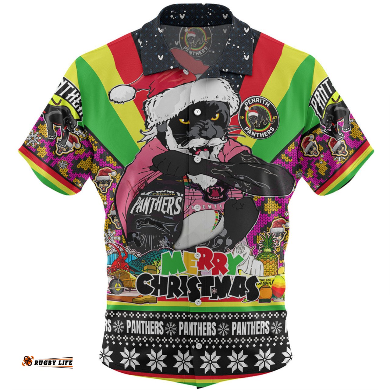 Amazing Aussie Penrith Panthers Christmas Custom Penrith Panthers Santa Aussie Big Things Christmas Hawaiian Shirt