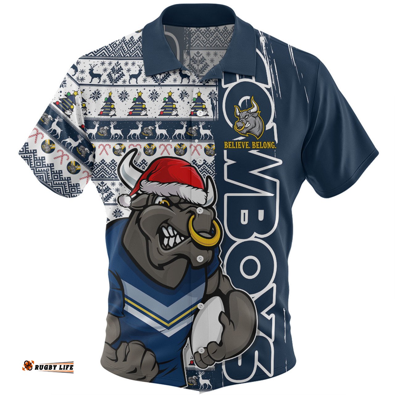 Amazing Aussie North Queensland Cowboys Merry Ugly Xmas Nordic Pattern Style Hawaiian Shirt