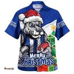 Amazing Aussie North Melbourne Santa Scoring Touchdown On Christmas Game Day Hawaiian Shirt