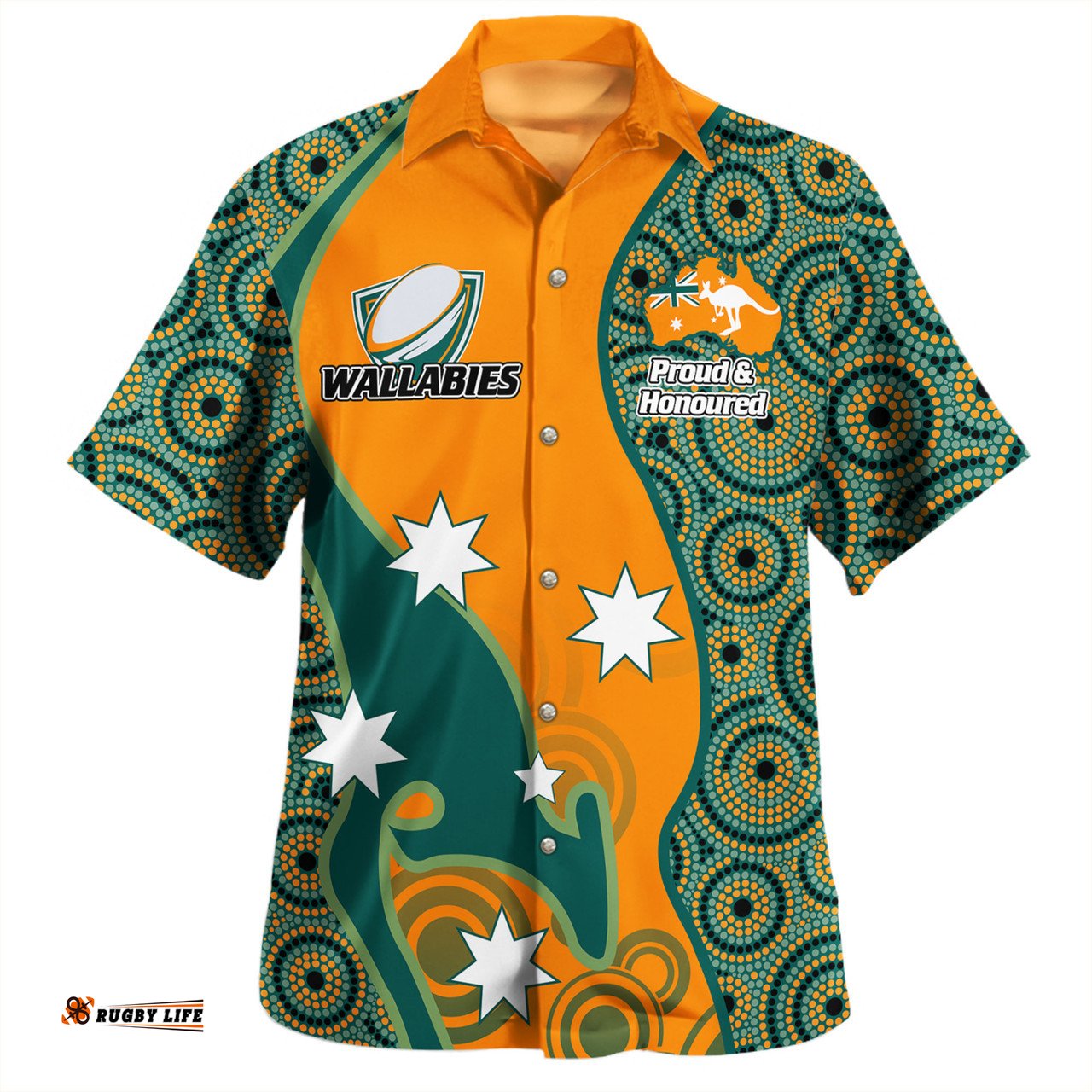 Amazing Aussie Australia Wallabies Custom Custom Proud And Honoured Indigenous Aboriginal Inspired Gold Jersey Hawaiian Shirt