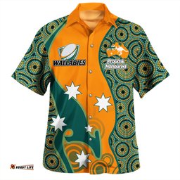 Amazing Aussie Australia Wallabies Custom Custom Proud And Honoured Indigenous Aboriginal Inspired Gold Jersey Hawaiian Shirt