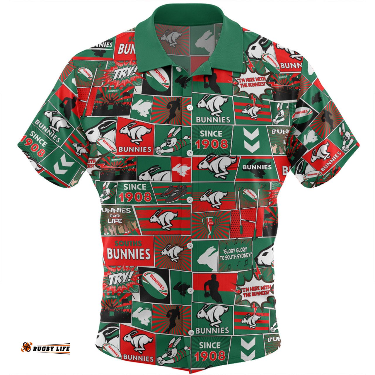 Amazing Aussie South Sydney Rabbitohs Team Of Us Die Hard Fan Supporters Comic Style Hawaiian Shirt