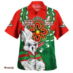 Amazing Aussie South Sydney Rabbitohs Aboriginal Inspired Naidoc Symbol Pattern Hawaiian Shirt