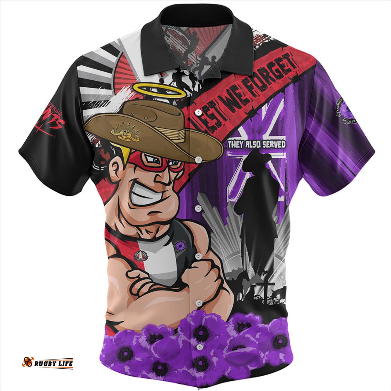 Amazing Aussie St Kilda ANZAC Day Honor Purple Valor And Spirit Hawaiian Shirt