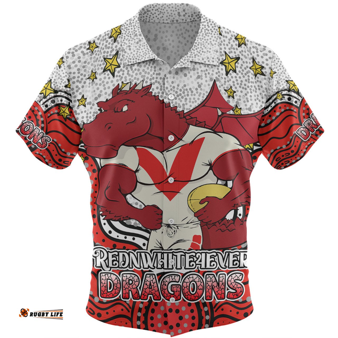 Amazing Aussie St. George Illawarra Dragons Custom Custom With Aboriginal Inspired Style Of Dot Painting Patterns  Hawaiian Shirt