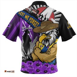 Amazing Aussie West Coast Eagles ANZAC Day Honor Purple Valor And Spirit Hawaiian Shirt