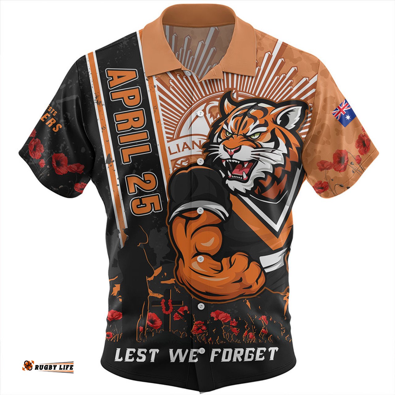Amazing Aussie Wests Tigers Anzac Day Lest We Forget Strong Fighting Spirit Hawaiian Shirt