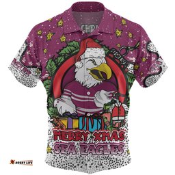 Amazing Aussie Manly Warringah Sea Eagles Christmas Custom Merry Christmas Our Beloved Team With Aboriginal Dot Art Pattern Hawaiian Shirt