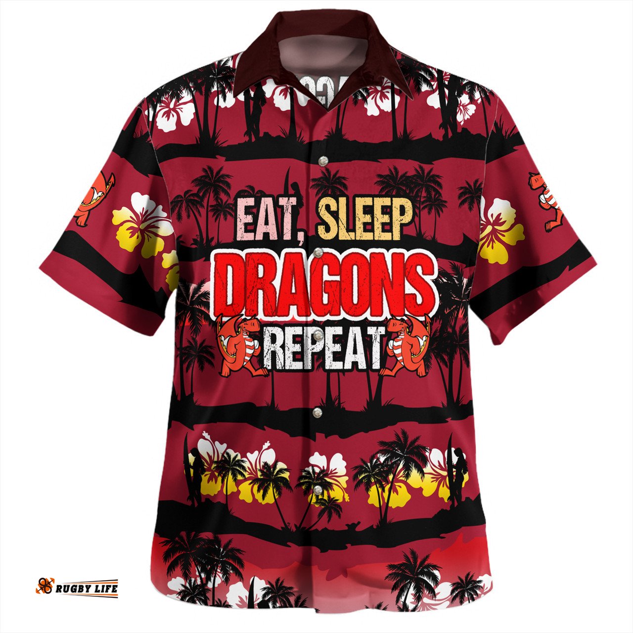 Amazing Aussie St. George Illawarra Dragons Eat Sleep Repeat With Tropical Patterns Hawaiian Shirt